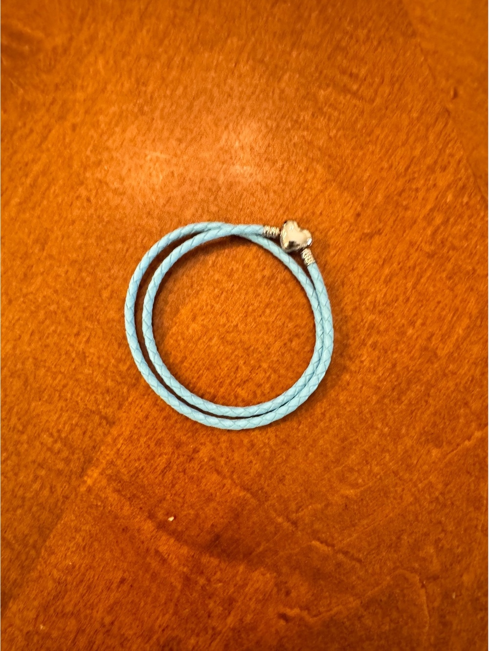 Light Blue Braided PU Leather Wrap Bracelet with Silver Tone Heart Clasp 575